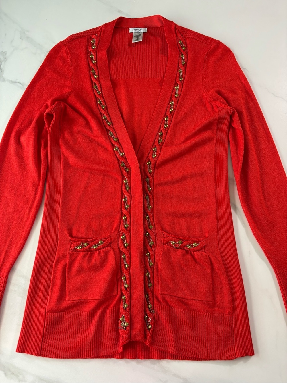 Cache Red Embellished Cotton Cardigan Sz S